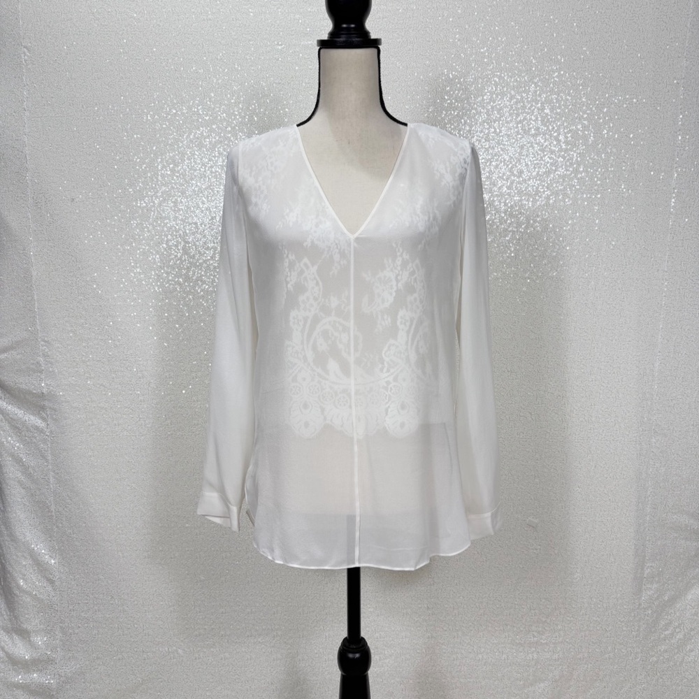 Robert Rodriguez 100% Silk Lace Detail Sheer Tunic Romantic Blouse White V-Neck - Picture 5 of 12
